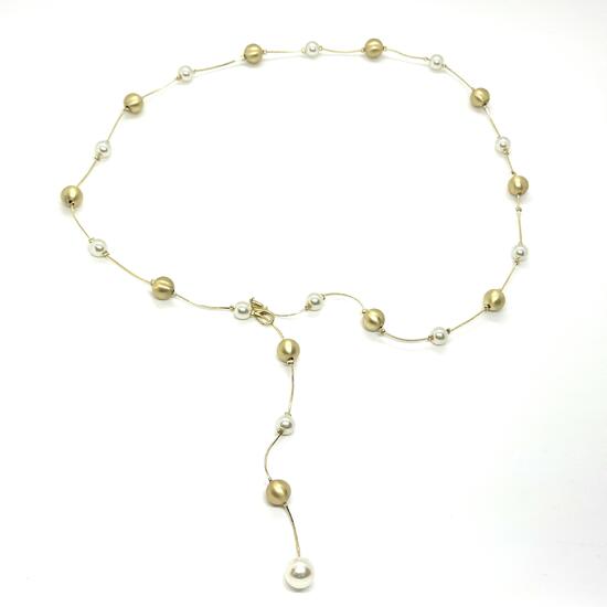 Колье галстук с бусинками позолота